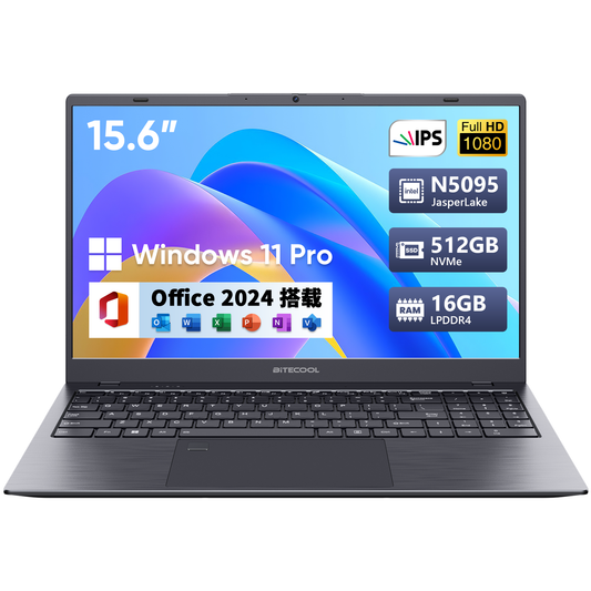 bitecool 15.6型ノートpc(intel n5095/16gb ram/512gb ssd/office 2024搭載/fhd 1080p)