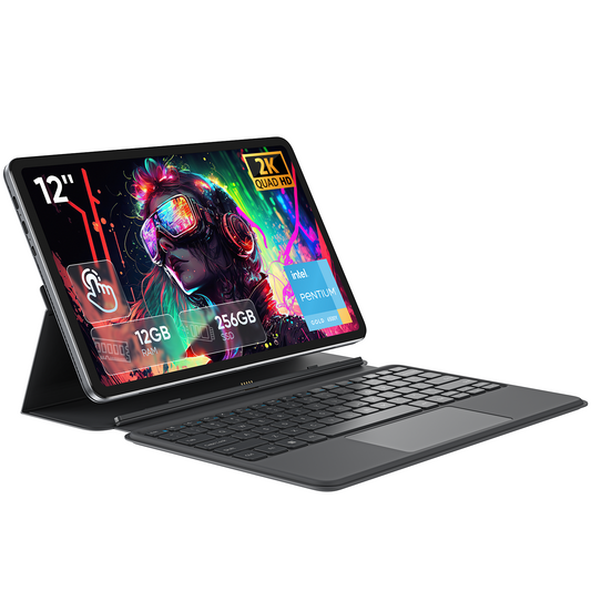 2-in-1 Tablet with Magnetic Keyboard Intel 6500Y 12GB RAM 256GB SSD, 12" 2000×1200 IPS Touchscreen WiFi 5 Bluetooth 5.0 Portable Tablet Laptop for Students Office Work & Travel