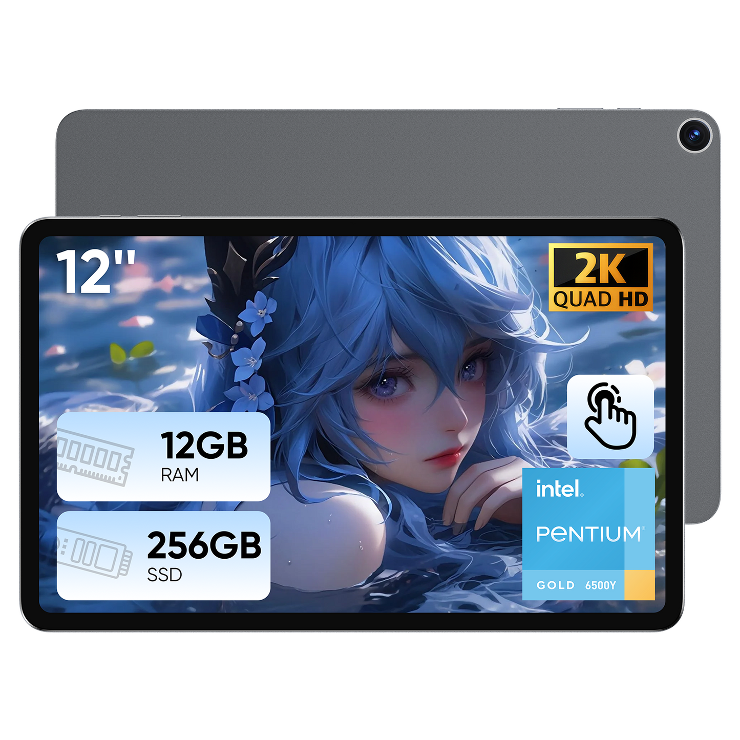12" Tablet PC Intel Pentium Gold 6500Y, 12GB RAM 256GB SSD 2000×1200 IPS Touchscreen Full-Featured Type-C WiFi 5 Bluetooth 5.0 Portable Tablet for Learning Everyday Use