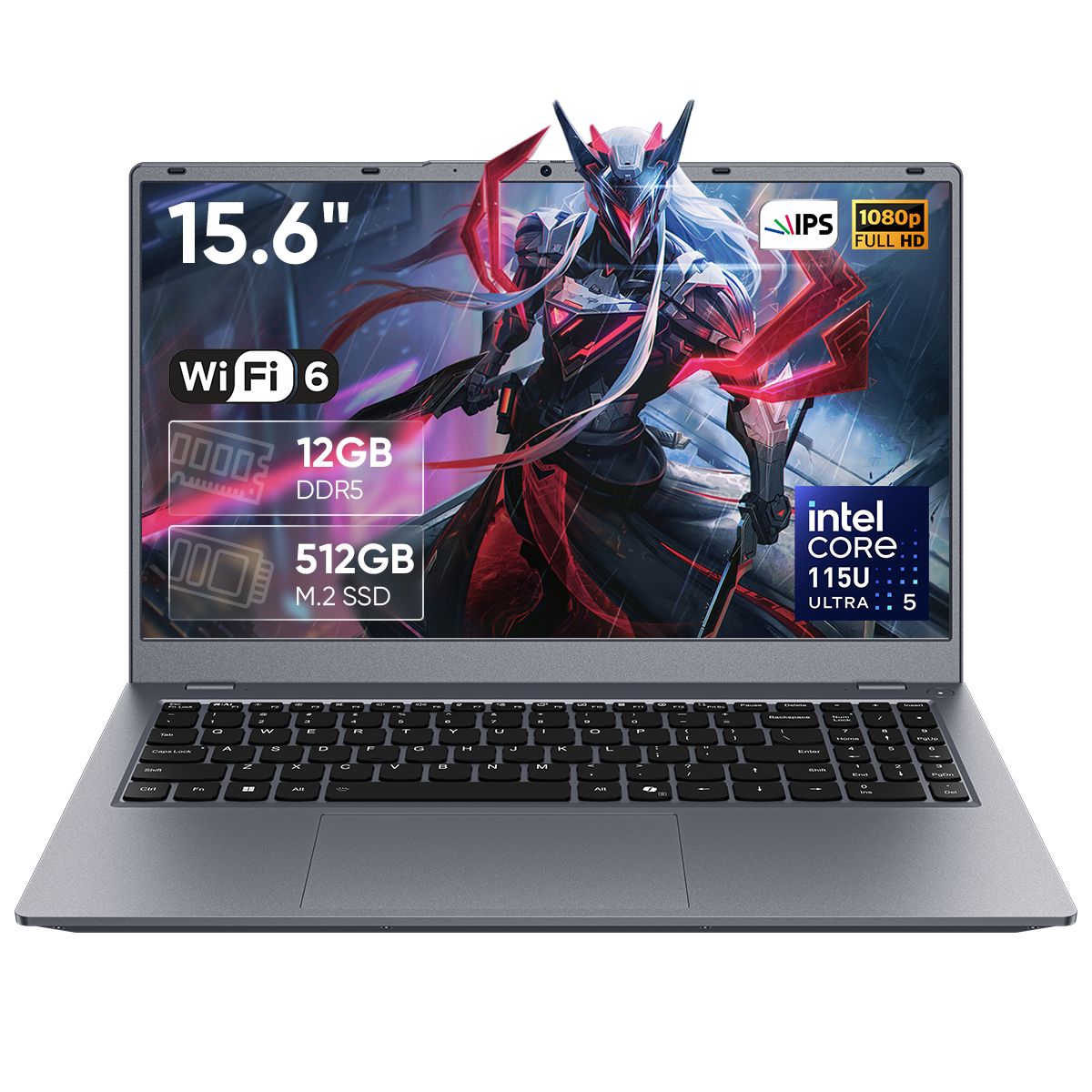 Laptop Computer 15.6" FHD 1080p Display, Intel Ultra 5 115U 8 Core 10 Thread Processor, 12GB RAM 512GB SSD, Backlit Keyboard WiFi 6, Gray Notebook for Business and Home Use