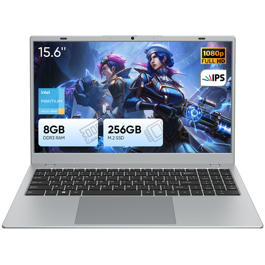 Tulasi 2026 New 15.6” Laptop Computer, Massive 8GB RAM 256GB SSD Intel Pentium Gold 6500Y up to 3.4GHz 1080P FHD Display WiFi5 BT5.0 Silver Streaming Everyday Computing