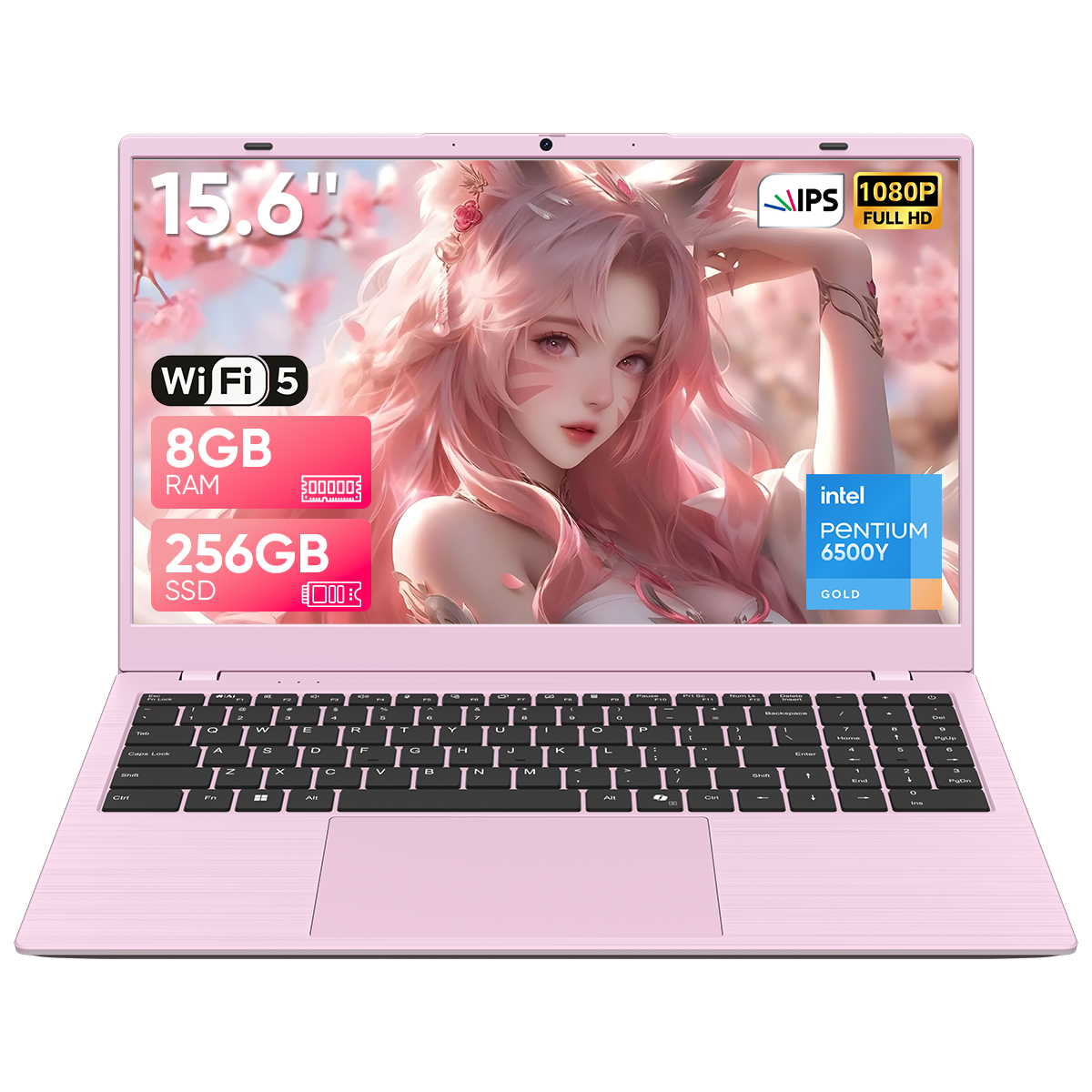 Pink Laptop Computer, Intel 6500Y up to 3.4GHz 8GB RAM 256GB SSD with Numeric Keypad WiFi 5 Bluetooth 5 Slim Notebook for Back to School Home Office