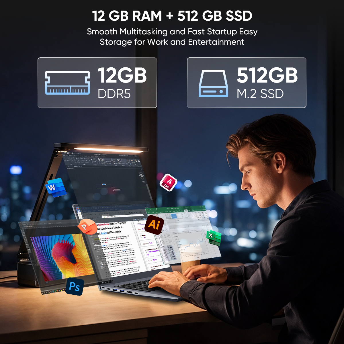 Laptop Computer 15.6" FHD 1080p Display, Intel Ultra 5 115U 8 Core 10 Thread Processor, 12GB RAM 512GB SSD, Backlit Keyboard WiFi 6, Gray Notebook for Business and Home Use