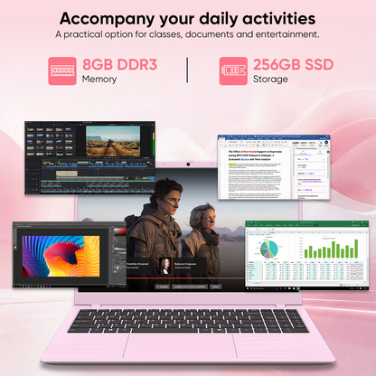 Pink Laptop Computer, Intel 6500Y up to 3.4GHz 8GB RAM 256GB SSD with Numeric Keypad WiFi 5 Bluetooth 5 Slim Notebook for Back to School Home Office