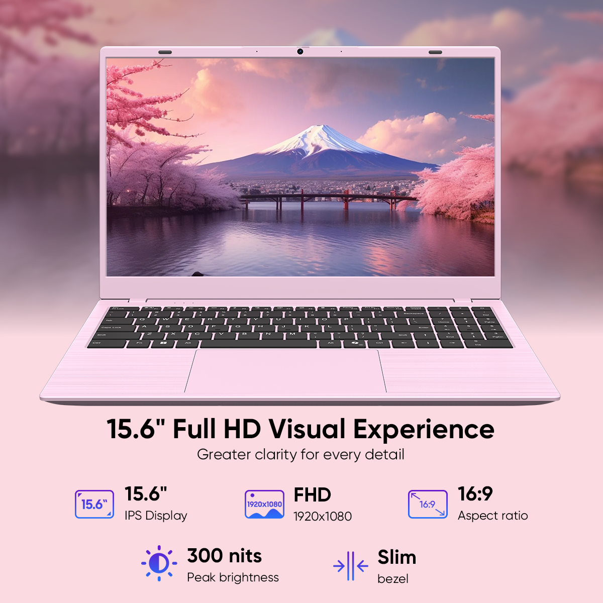 Pink Laptop Computer, Intel 6500Y up to 3.4GHz 8GB RAM 256GB SSD with Numeric Keypad WiFi 5 Bluetooth 5 Slim Notebook for Back to School Home Office