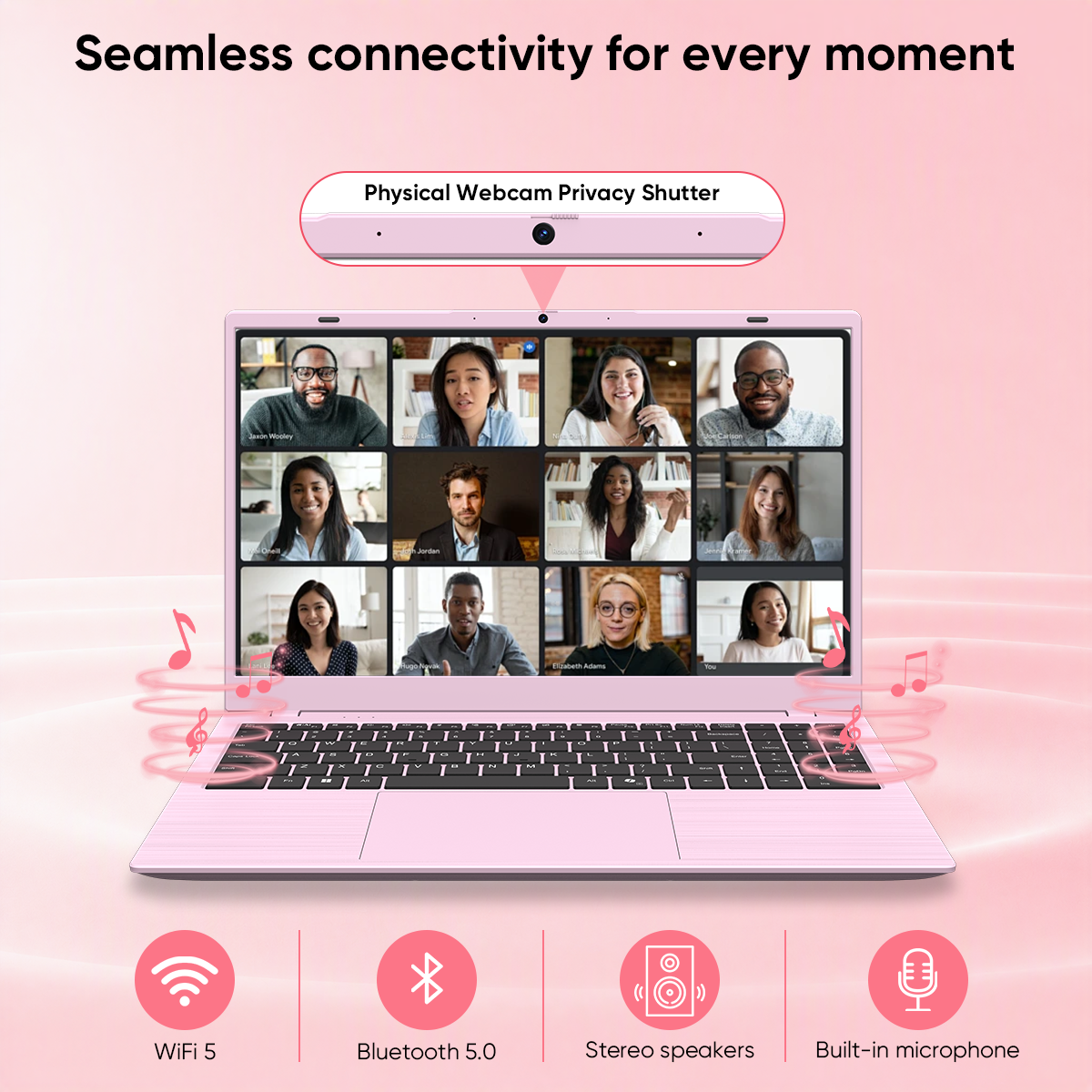 Pink Laptop Computer, Intel 6500Y up to 3.4GHz 8GB RAM 256GB SSD with Numeric Keypad WiFi 5 Bluetooth 5 Slim Notebook for Back to School Home Office