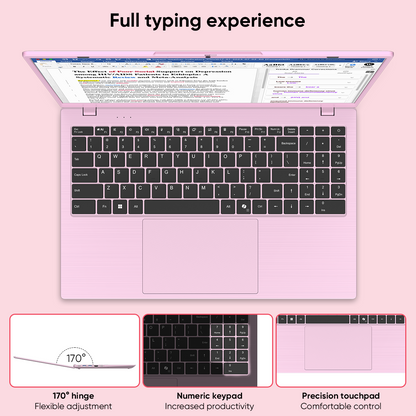 Pink Laptop Computer, Intel 6500Y up to 3.4GHz 8GB RAM 256GB SSD with Numeric Keypad WiFi 5 Bluetooth 5 Slim Notebook for Back to School Home Office