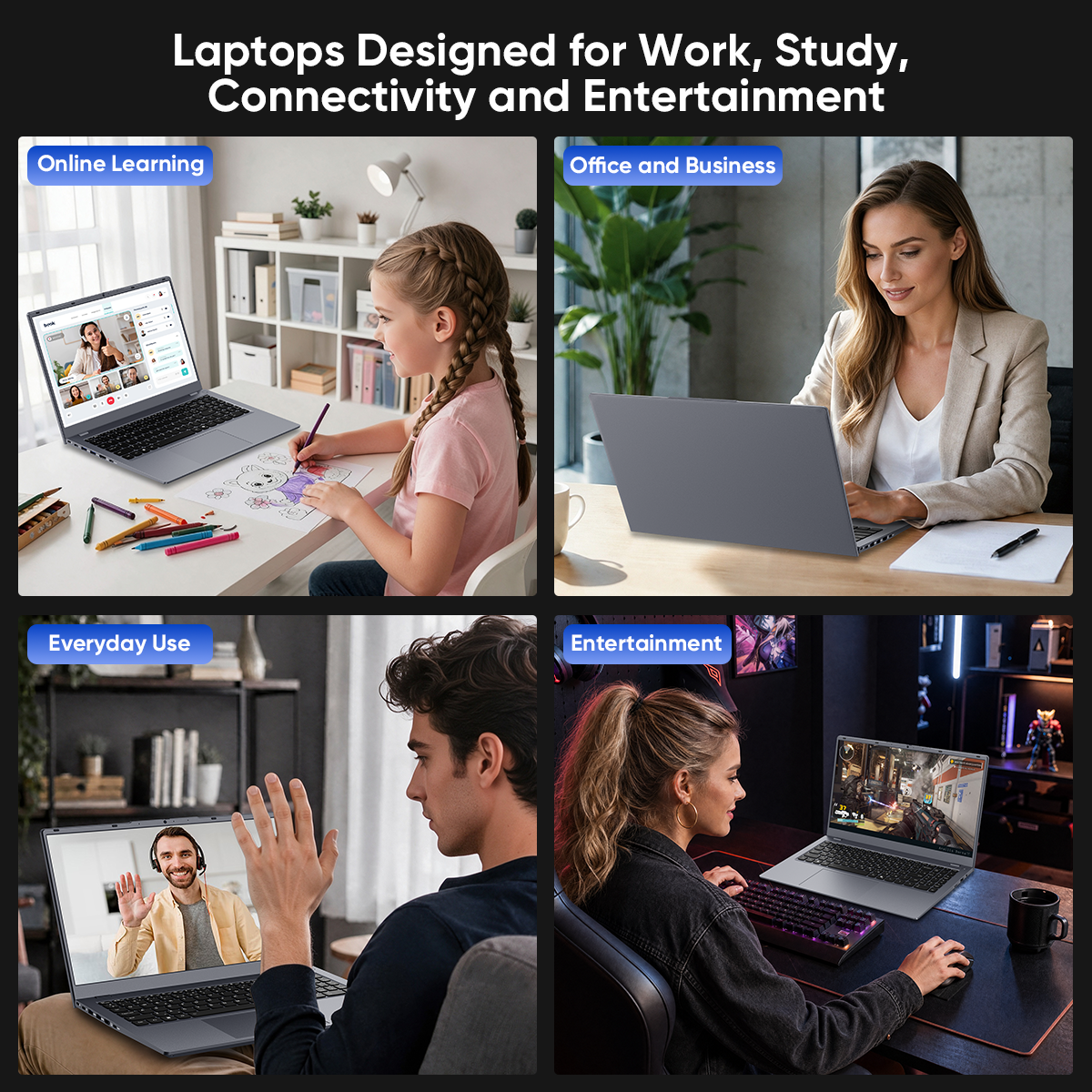 Laptop Computer 15.6" FHD 1080p Display, Intel Ultra 5 115U 8 Core 10 Thread Processor, 12GB RAM 512GB SSD, Backlit Keyboard WiFi 6, Gray Notebook for Business and Home Use