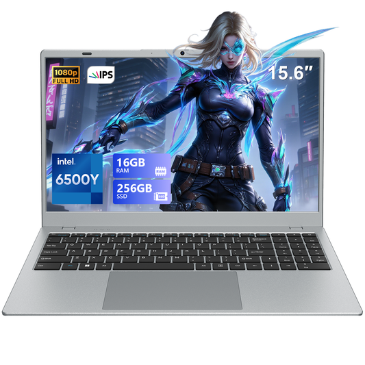 Business Laptop Computer 16GB RAM 256GB SSD Intel Pentium Gold 6500Y Dual-Core 15.6" 1080P FHD Display WiFi5 BT5.0 Type-C Fast Charging Online Learning, Home Office, Silver